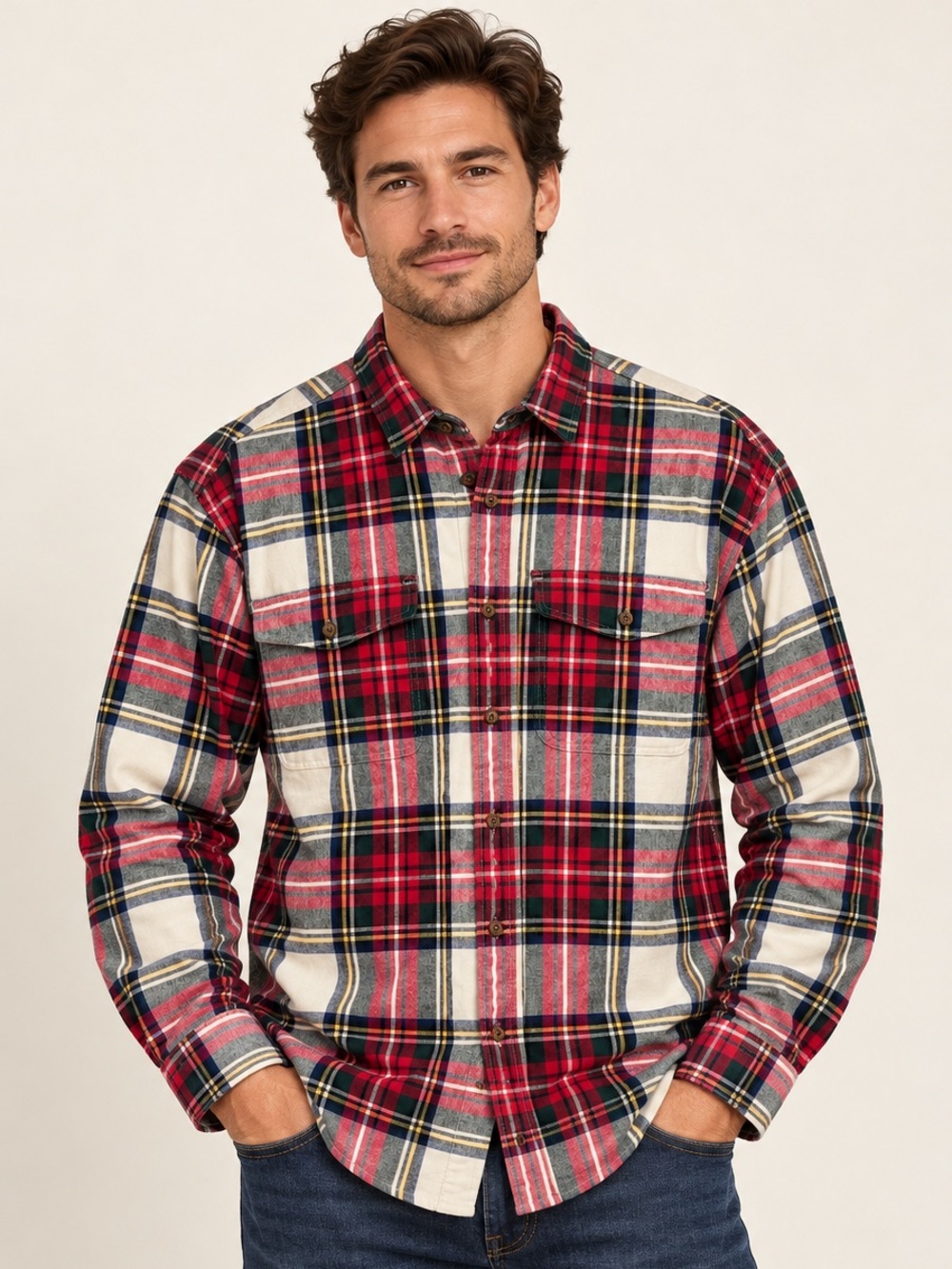 Eddie Bauer Legends Men’s L Multicolor Plaid Cotton Flannel Shirt